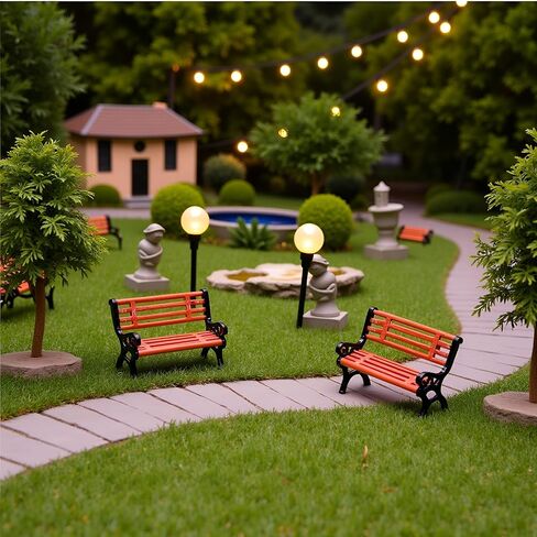 2 PCS مجموعة مقاعد البدلاء المصغرة ، مقاعد مقاعد مقاعد مقاعد البندقية Mini Park Street. in Saudi Arabia