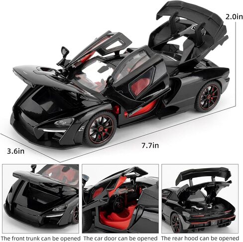 1:24 نموذج سيارات المقياس متوافق مع لعبة McLaren Senna Super Sports Car Toys ، وسبائك الزنك ، وسحب لعبة Toy Back مع الصوت والضوء للفتيان البالغين 3 4 5 6 7 8 (أسود) in Kuwait