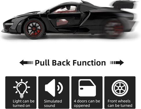 1:24 نموذج سيارات المقياس متوافق مع لعبة McLaren Senna Super Sports Car Toys ، وسبائك الزنك ، وسحب لعبة Toy Back مع الصوت والضوء للفتيان البالغين 3 4 5 6 7 8 (أسود) in Kuwait