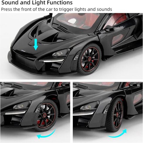 1:24 نموذج سيارات المقياس متوافق مع لعبة McLaren Senna Super Sports Car Toys ، وسبائك الزنك ، وسحب لعبة Toy Back مع الصوت والضوء للفتيان البالغين 3 4 5 6 7 8 (أسود) in Kuwait