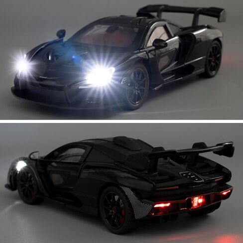 1:24 نموذج سيارات المقياس متوافق مع لعبة McLaren Senna Super Sports Car Toys ، وسبائك الزنك ، وسحب لعبة Toy Back مع الصوت والضوء للفتيان البالغين 3 4 5 6 7 8 (أسود) in Kuwait