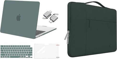 MOSISO Compatible with MacBook Air 13.6 inch Case 2022 Release A2681 M2, Polyester Multifunctional Sleeve Bag&Plastic Hard Case&Keyboard Cover&Screen Protector&Type C Adapter 2 Pack,Emerald Green in Saudi Arabia