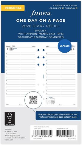Filofax Personal day per page English appointments 2026 diary 26-68441 in Saudi Arabia