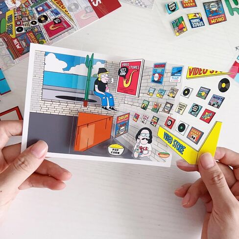 مشاهد ملصقات ثلاثية الأبعاد DIY ، 220 * 307 مم علاج ملصق للتخفيف من الإجهاد الكبار والمرح ، قم بإنشاء عالم مصغر خاص بك مع ملصقات كرتون لطيفة ، وتشمل بطاقة الضوء والظلال ، والملاقط. in Kuwait