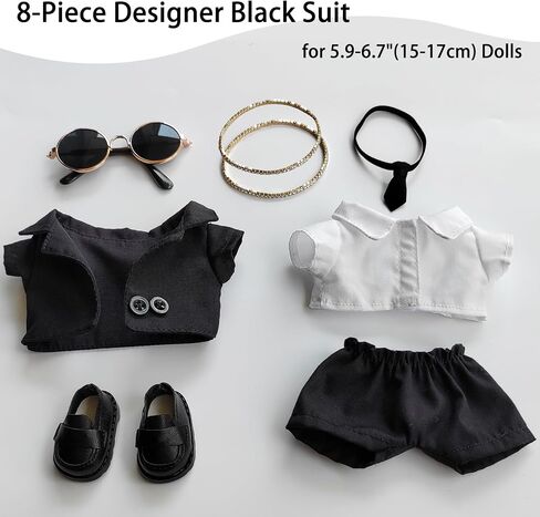 8-Piece Designer Black Suit for Boy Dolls - Groom's Top Pick Outfit - Includes Sunglasses, Shoes, Tie & Necklaces - Clothes & Accessories for 5.9-6.7"(15-17cm) Dolls in Saudi Arabia
