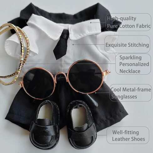 8-Piece Designer Black Suit for Boy Dolls - Groom's Top Pick Outfit - Includes Sunglasses, Shoes, Tie & Necklaces - Clothes & Accessories for 5.9-6.7"(15-17cm) Dolls in Saudi Arabia