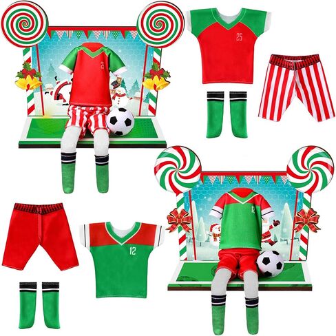 Sotiff 2 Sets/12 Pcs Christmas Doll Accessories Set Include Sports Suit Mini Wooden Soccer Background Board Sports Clothes Soccer Field Set for Xmas Party in Saudi Arabia