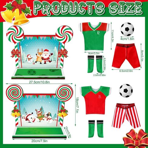 Sotiff 2 Sets/12 Pcs Christmas Doll Accessories Set Include Sports Suit Mini Wooden Soccer Background Board Sports Clothes Soccer Field Set for Xmas Party in Saudi Arabia