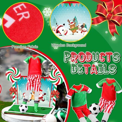 Sotiff 2 Sets/12 Pcs Christmas Doll Accessories Set Include Sports Suit Mini Wooden Soccer Background Board Sports Clothes Soccer Field Set for Xmas Party in Saudi Arabia