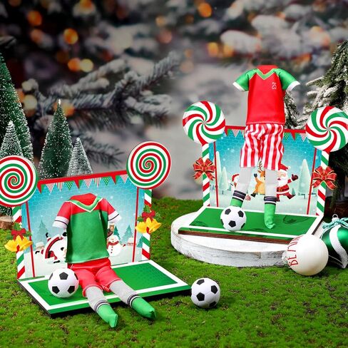 Sotiff 2 Sets/12 Pcs Christmas Doll Accessories Set Include Sports Suit Mini Wooden Soccer Background Board Sports Clothes Soccer Field Set for Xmas Party in Saudi Arabia