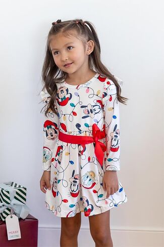 Disney Princess Frozen Elsa Minnie Mickey Stitch Ruffle Sleeve Dress A Line Long Sleeve Kids Clothes Baby to Toddler in Kuwait