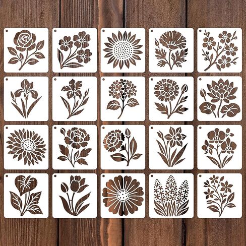 20pcs Flower Stencils for Painting, 3 Inch Reusable Sunflower Plant Botanical Floral Wildflower Templates for Wood Nature Fence Walls DIY Crafts T-Shirts Canvas & Floor Decor in Saudi Arabia