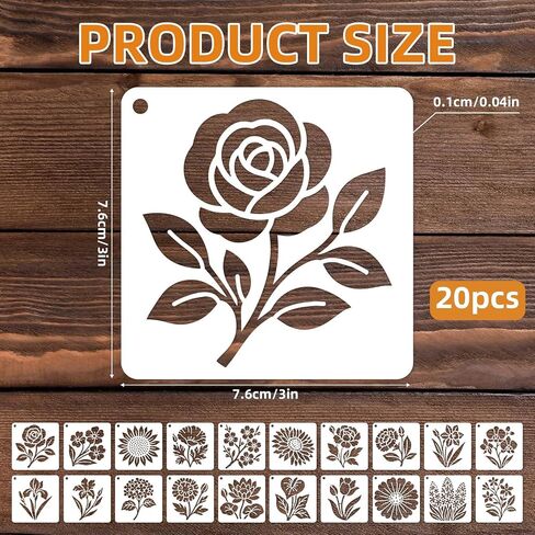 20pcs Flower Stencils for Painting, 3 Inch Reusable Sunflower Plant Botanical Floral Wildflower Templates for Wood Nature Fence Walls DIY Crafts T-Shirts Canvas & Floor Decor in Saudi Arabia
