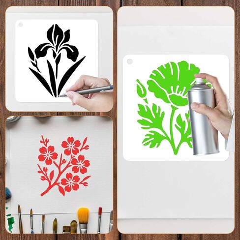 20pcs Flower Stencils for Painting, 3 Inch Reusable Sunflower Plant Botanical Floral Wildflower Templates for Wood Nature Fence Walls DIY Crafts T-Shirts Canvas & Floor Decor in Saudi Arabia