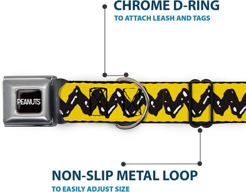 الفول السوداني العالمي LLC PET TWILAR ، طوق الكلاب حزام الأمان المعدني ، الفول السوداني تشارلي براون Zig Zag Stripe Black ، 15 إلى 24 بوصة 1.0 بوصة in Saudi Arabia