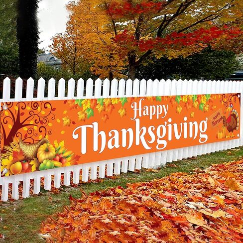 Katchon ، Happy Happiving Banner Outdoor - Xtralarge ، 120 × 20 بوصة | لافتة ساحة لزخارف عيد الشكر في الهواء الطلق | علامات عيد الشكر سعيدة in Saudi Arabia