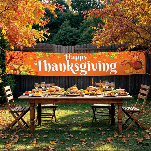 Katchon ، Happy Happiving Banner Outdoor - Xtralarge ، 120 × 20 بوصة | لافتة ساحة لزخارف عيد الشكر في الهواء الطلق | علامات عيد الشكر سعيدة in Saudi Arabia