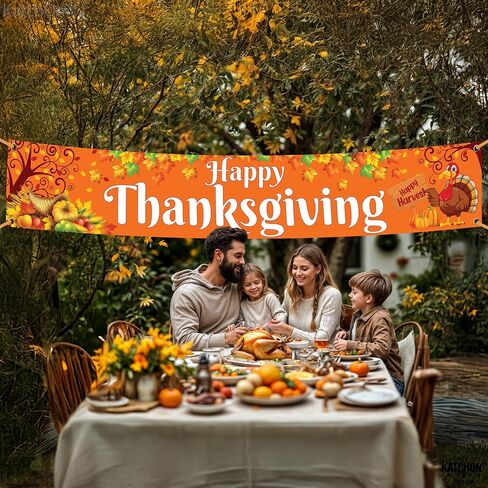 Katchon ، Happy Happiving Banner Outdoor - Xtralarge ، 120 × 20 بوصة | لافتة ساحة لزخارف عيد الشكر في الهواء الطلق | علامات عيد الشكر سعيدة in Saudi Arabia