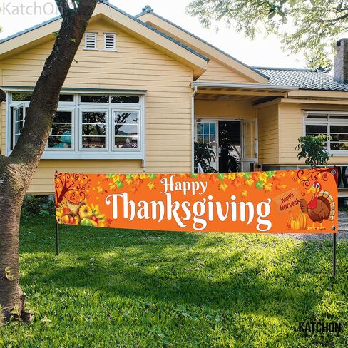 Katchon ، Happy Happiving Banner Outdoor - Xtralarge ، 120 × 20 بوصة | لافتة ساحة لزخارف عيد الشكر في الهواء الطلق | علامات عيد الشكر سعيدة in Saudi Arabia