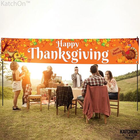 Katchon ، Happy Happiving Banner Outdoor - Xtralarge ، 120 × 20 بوصة | لافتة ساحة لزخارف عيد الشكر في الهواء الطلق | علامات عيد الشكر سعيدة in Saudi Arabia
