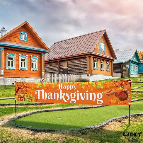 Katchon ، Happy Happiving Banner Outdoor - Xtralarge ، 120 × 20 بوصة | لافتة ساحة لزخارف عيد الشكر في الهواء الطلق | علامات عيد الشكر سعيدة in Saudi Arabia