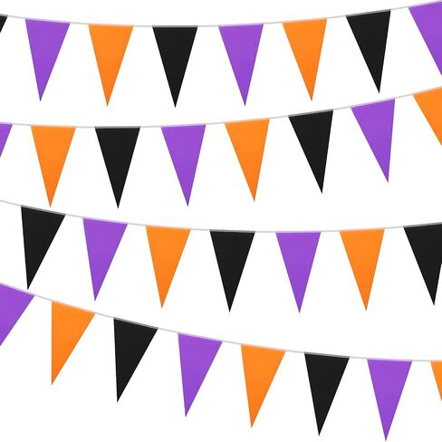 10 Pieces 328 ft Halloween Pennant Banner Flags Black Purple Orange Triangle Flag Banner Halloween Bunting Halloween Party Hanging Decoration Festive Seasonal Decoration for Birthday Outdoor Indoor in Saudi Arabia