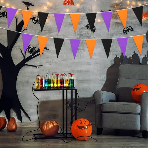 10 Pieces 328 ft Halloween Pennant Banner Flags Black Purple Orange Triangle Flag Banner Halloween Bunting Halloween Party Hanging Decoration Festive Seasonal Decoration for Birthday Outdoor Indoor in Saudi Arabia