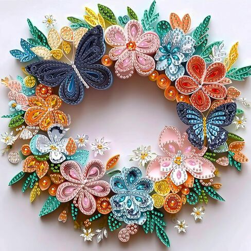 MXJSUA 5D Butterfly Flowers Special Shape Diamond Art Painting Kits for Adults, Flowers Wreath Crystal Rhinestones Diamond Gem Art Painting for Home Wall Decoration 12×12inch in Saudi Arabia