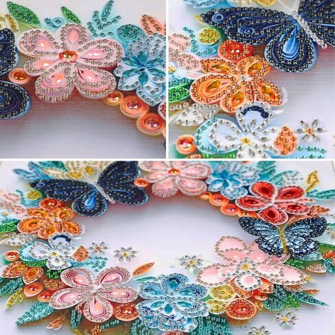 MXJSUA 5D Butterfly Flowers Special Shape Diamond Art Painting Kits for Adults, Flowers Wreath Crystal Rhinestones Diamond Gem Art Painting for Home Wall Decoration 12×12inch in Saudi Arabia