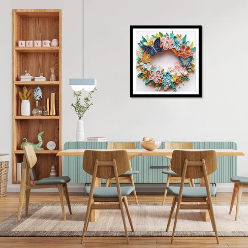 MXJSUA 5D Butterfly Flowers Special Shape Diamond Art Painting Kits for Adults, Flowers Wreath Crystal Rhinestones Diamond Gem Art Painting for Home Wall Decoration 12×12inch in Saudi Arabia