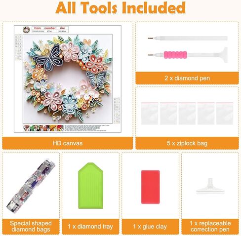 MXJSUA 5D Butterfly Flowers Special Shape Diamond Art Painting Kits for Adults, Flowers Wreath Crystal Rhinestones Diamond Gem Art Painting for Home Wall Decoration 12×12inch in Saudi Arabia
