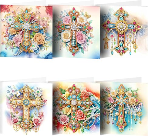Pigpigboss 6 حزم Mandala Diamond Art Arting Kit ، بطاقات عيد ميلاد الزهور الطلاء مع الماس ، وبطاقات الرسم الماسي الخاصة ذات الشكل الخاص ، الحرف اليدوية لرغبات العطلات البالغة والبركة in Saudi Arabia