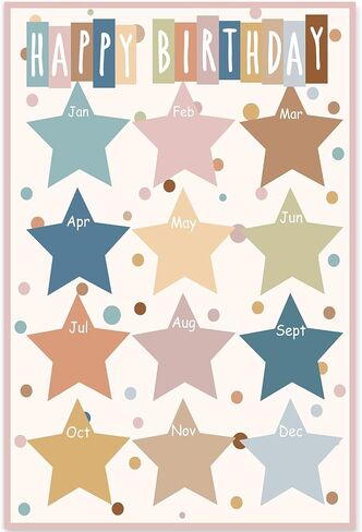 Boho Color Classroom Happy Birthday Chart Poster Colorful Star Birthday Chart Calendars for Student Teacher Kids Back To School Bulletin Board Chalkboard Wall Decor, 11 x 16.5 Inch in Saudi Arabia