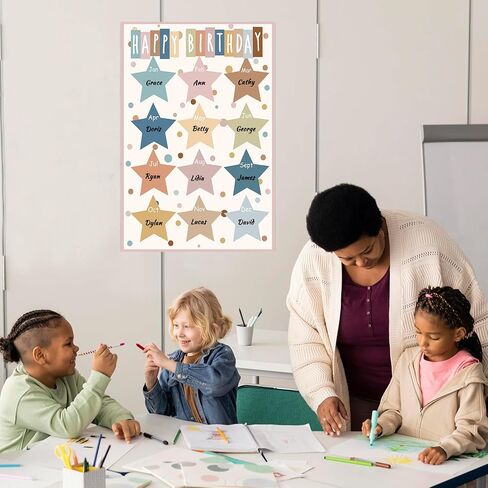 Boho Color Classroom Happy Birthday Chart Poster Colorful Star Birthday Chart Calendars for Student Teacher Kids Back To School Bulletin Board Chalkboard Wall Decor, 11 x 16.5 Inch in Saudi Arabia