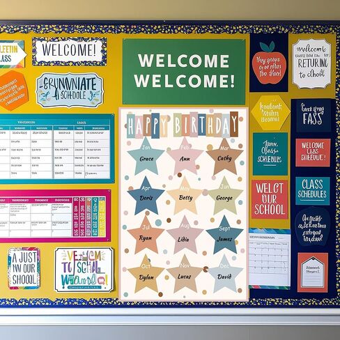 Boho Color Classroom Happy Birthday Chart Poster Colorful Star Birthday Chart Calendars for Student Teacher Kids Back To School Bulletin Board Chalkboard Wall Decor, 11 x 16.5 Inch in Saudi Arabia
