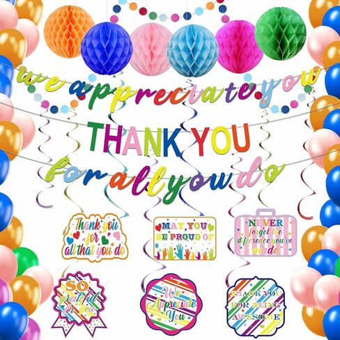 We Appreciate You Decorations,Pre-Strung Iridescent Thank You for All You Do Banner,Work Office Party Decoration for Employee Worker Staff Teacher Appreciation Fathers Mothers Day Farewell Party Decor in Kuwait