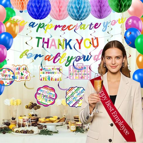 We Appreciate You Decorations,Pre-Strung Iridescent Thank You for All You Do Banner,Work Office Party Decoration for Employee Worker Staff Teacher Appreciation Fathers Mothers Day Farewell Party Decor in Kuwait