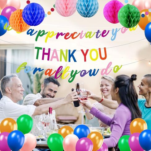 We Appreciate You Decorations,Pre-Strung Iridescent Thank You for All You Do Banner,Work Office Party Decoration for Employee Worker Staff Teacher Appreciation Fathers Mothers Day Farewell Party Decor in Kuwait