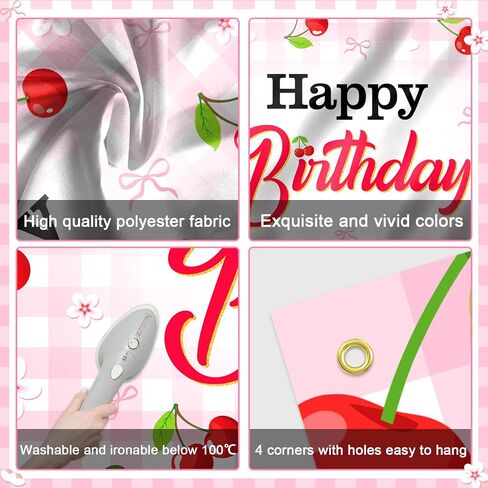 Avezano Cherry Birthday Banner 6x3.6 ft Cherry Bow Birthday Decorations for Gilrs Women Red Pink Party Decorations in Saudi Arabia
