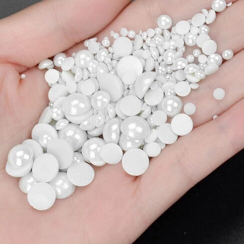 HotfixHalf Pearls,Flatback Pearl Beads,Bottom with Heat-Activated Glue Hot FixCeramic Rhinestone,Half Round Flat Back Pearl Cabochons Gem Diamond for DIY Cloth Wedding Derss(6mm-White),KJ-04 in Saudi Arabia