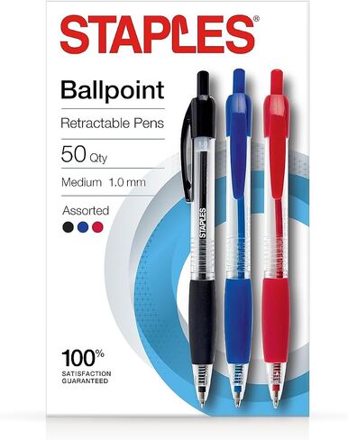 Staples 2345307 Pallpoint Retractable Grip Pens Medium 1.0mm متنوع 50pk in Saudi Arabia