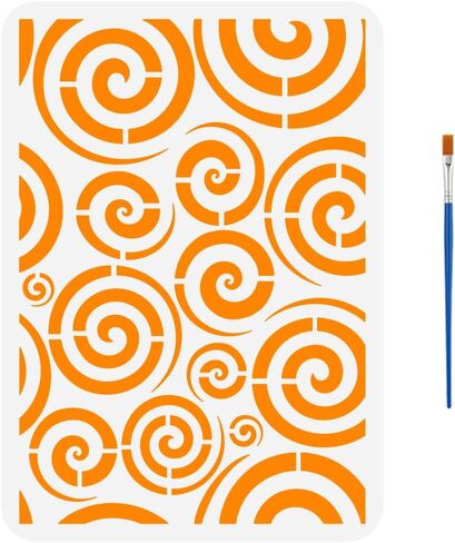 Phesinspire spirals الطلاء stencil مع 1pc فرشاة الطلاء البلاستيكية 8.3x11.7inch قابلة لإعادة الاستخدام نمط رسم النمط خط الفن لا نهاية لها توصيلات تكرار الاستنسل لديكور الجدار المنزلي in Saudi Arabia