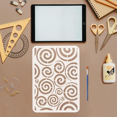 Phesinspire spirals الطلاء stencil مع 1pc فرشاة الطلاء البلاستيكية 8.3x11.7inch قابلة لإعادة الاستخدام نمط رسم النمط خط الفن لا نهاية لها توصيلات تكرار الاستنسل لديكور الجدار المنزلي in Saudi Arabia