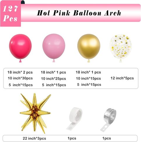 Hot Pink Balloon Garland Arch Kit,127Pcs Hot Pink Macaron Pink Gold Balloon for Graduation Baby Shower Birthday Wedding Gender Reveal Party Decorations in Saudi Arabia