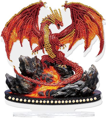 TDFERAN 15x20cm Diamond Desktop Ornament Red Dinosaur Crystal Art Painting Table Top Volcano Dragon Diamond Ornament Dinosaur Roar Ornaments Diamant Adult Beginner Home Office Decor Ornements D'art in Kuwait
