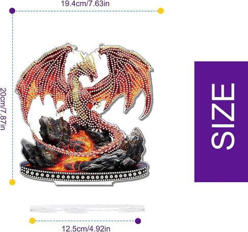 TDFERAN 15x20cm Diamond Desktop Ornament Red Dinosaur Crystal Art Painting Table Top Volcano Dragon Diamond Ornament Dinosaur Roar Ornaments Diamant Adult Beginner Home Office Decor Ornements D'art in Kuwait