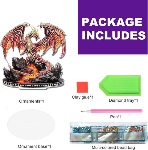 TDFERAN 15x20cm Diamond Desktop Ornament Red Dinosaur Crystal Art Painting Table Top Volcano Dragon Diamond Ornament Dinosaur Roar Ornaments Diamant Adult Beginner Home Office Decor Ornements D'art in Kuwait