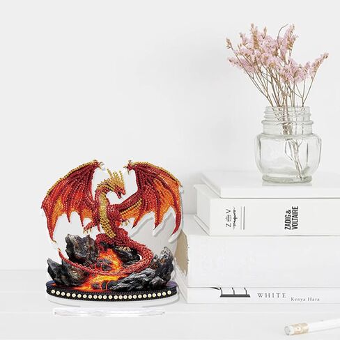 TDFERAN 15x20cm Diamond Desktop Ornament Red Dinosaur Crystal Art Painting Table Top Volcano Dragon Diamond Ornament Dinosaur Roar Ornaments Diamant Adult Beginner Home Office Decor Ornements D'art in Kuwait