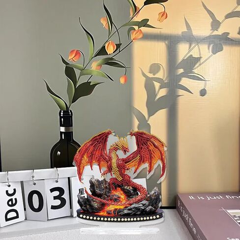 TDFERAN 15x20cm Diamond Desktop Ornament Red Dinosaur Crystal Art Painting Table Top Volcano Dragon Diamond Ornament Dinosaur Roar Ornaments Diamant Adult Beginner Home Office Decor Ornements D'art in Kuwait