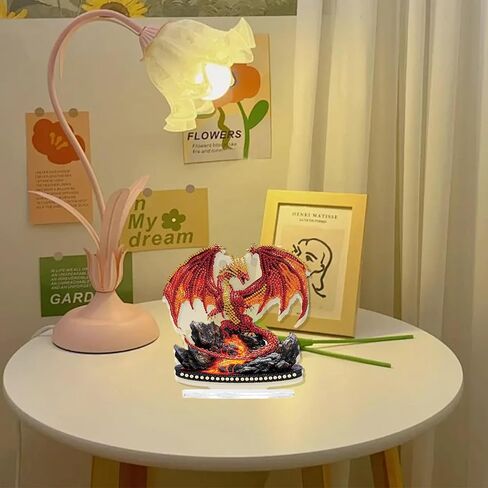 TDFERAN 15x20cm Diamond Desktop Ornament Red Dinosaur Crystal Art Painting Table Top Volcano Dragon Diamond Ornament Dinosaur Roar Ornaments Diamant Adult Beginner Home Office Decor Ornements D'art in Kuwait